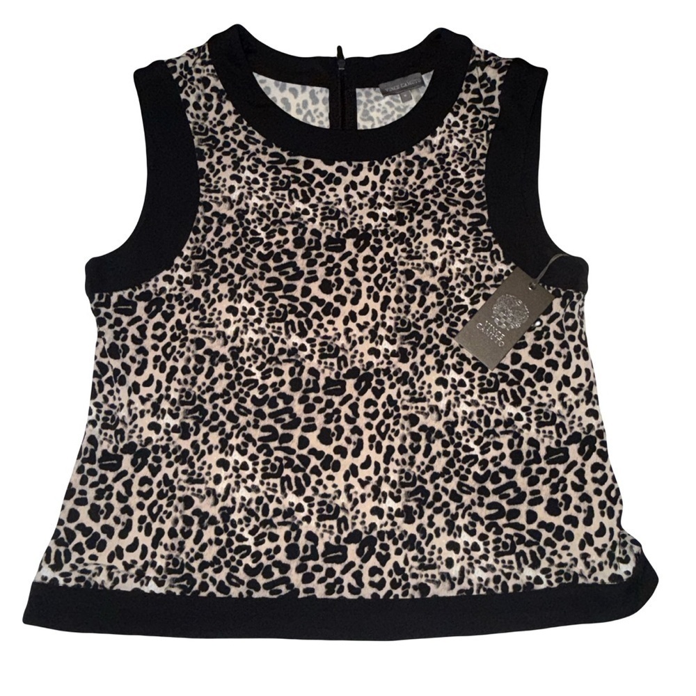 NWT Vince Camuto Women’s Serengeti Top Leopard Print with Black Trim Med - Picture 2 of 9